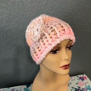 Hand crochet pink pastel hat with flower